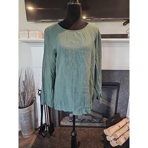 Black Ficus Shirt Womens Small 100% Linen Green Long Sleeve Preppy Beachy Casual